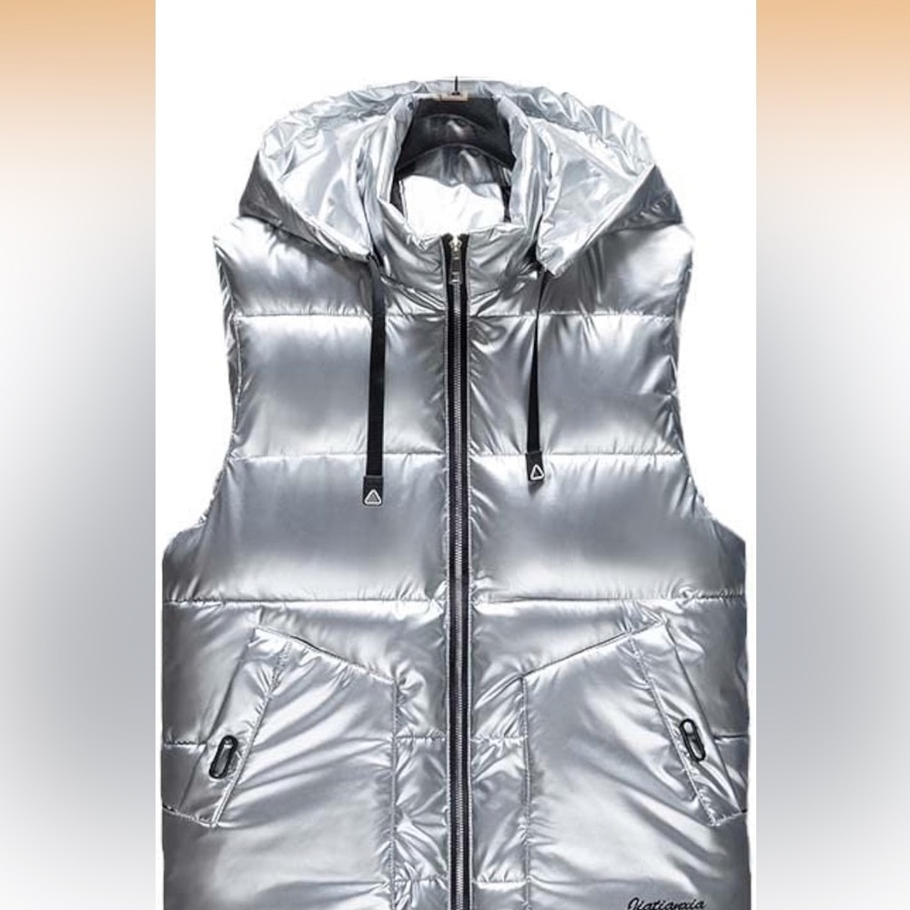 Silver Puffer Vest with Hood